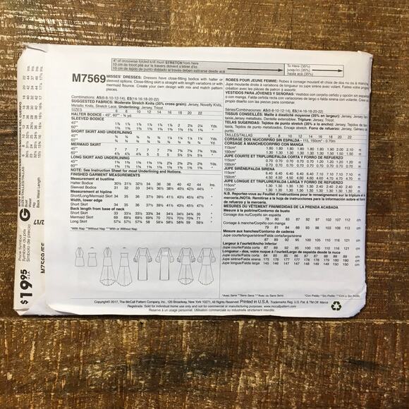 McCalls Sewing Pattern M7569 Lace Keyhole Trumpet Wedding Dress Prom 14-22 UNCUT - Picture 2 of 2